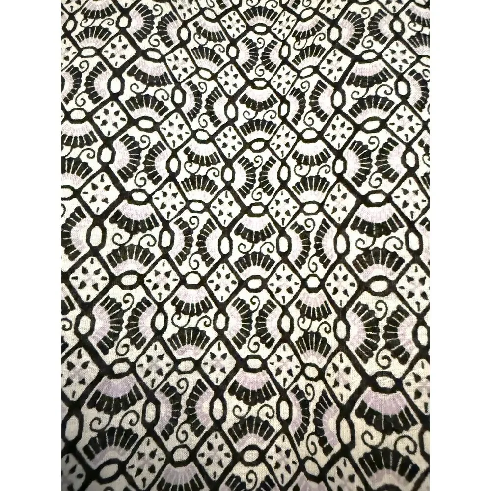 Tory Burch Geometric Fringe Trim Cotton Tunic Blouse Size 6